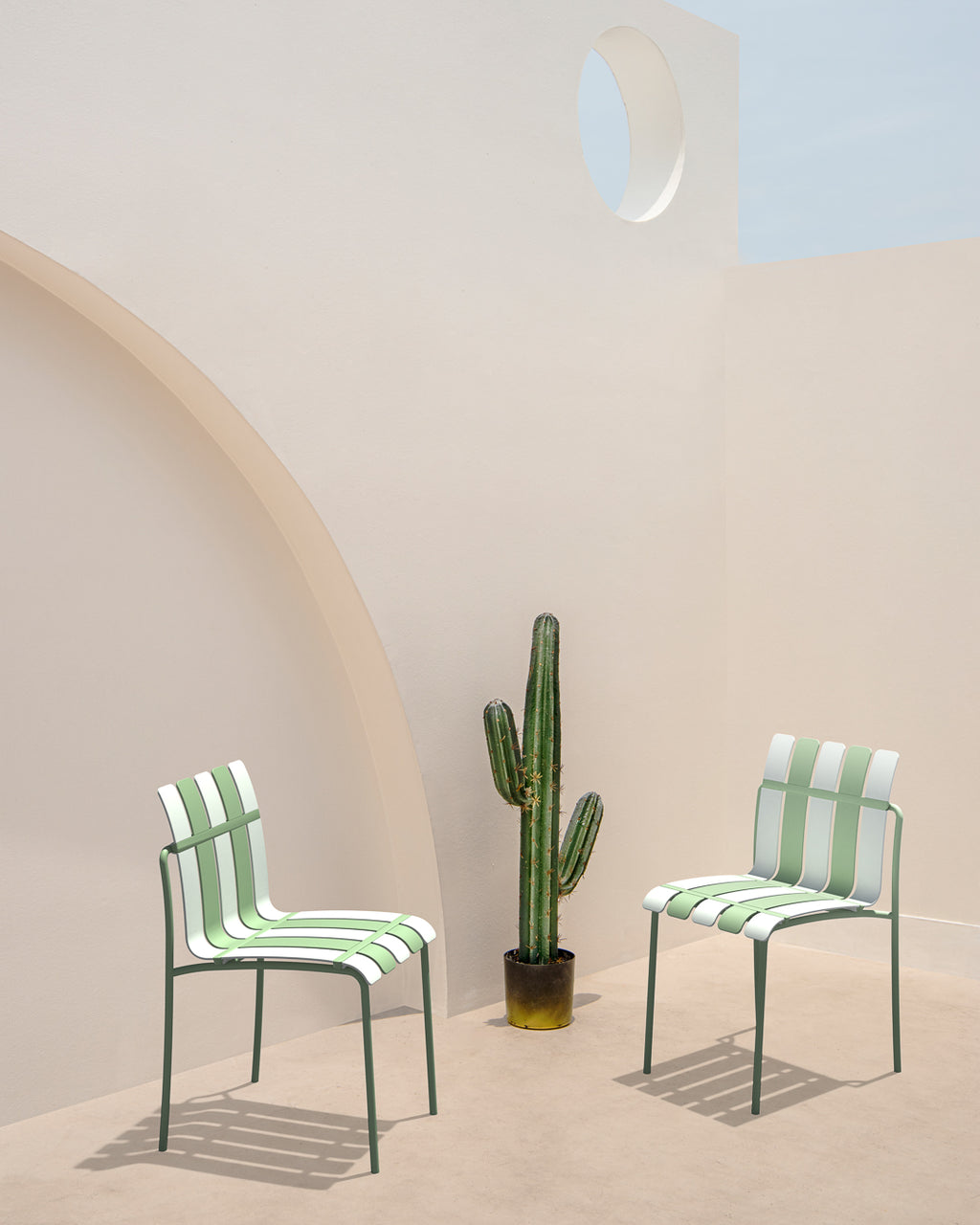 Ondara Outdoor Chairs – Set of 2 (Sage Green & White) – Imperfect (Minor Cosmetic Mark on ONE chair) - Marcel Olsen