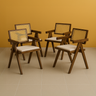 Chiva Rattan & Wood Dining Chair (Chestnut) – Rustic Boho Upholstered Chair with Armrests - (4 Units) (Outlet) - Marcel Olsen