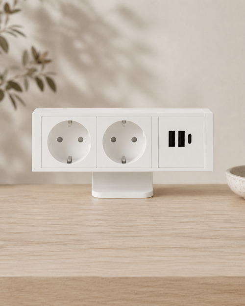 Clamp-On Desk Power Strip with USB-C - White - Outlet Power & Wire Management - Marcel Olsen