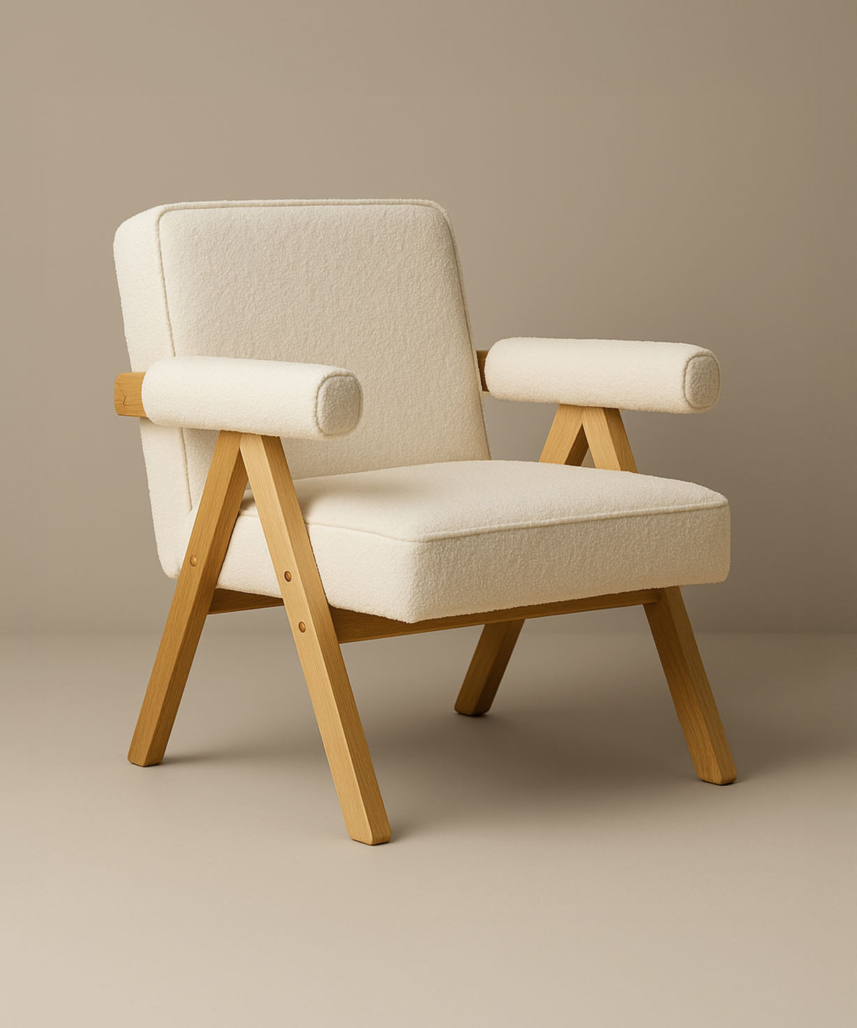 Bascuas Boho Upholstered Armchair (Bouclé White Fabric) – Mid-century Style Accent Chair - Marcel Olsen