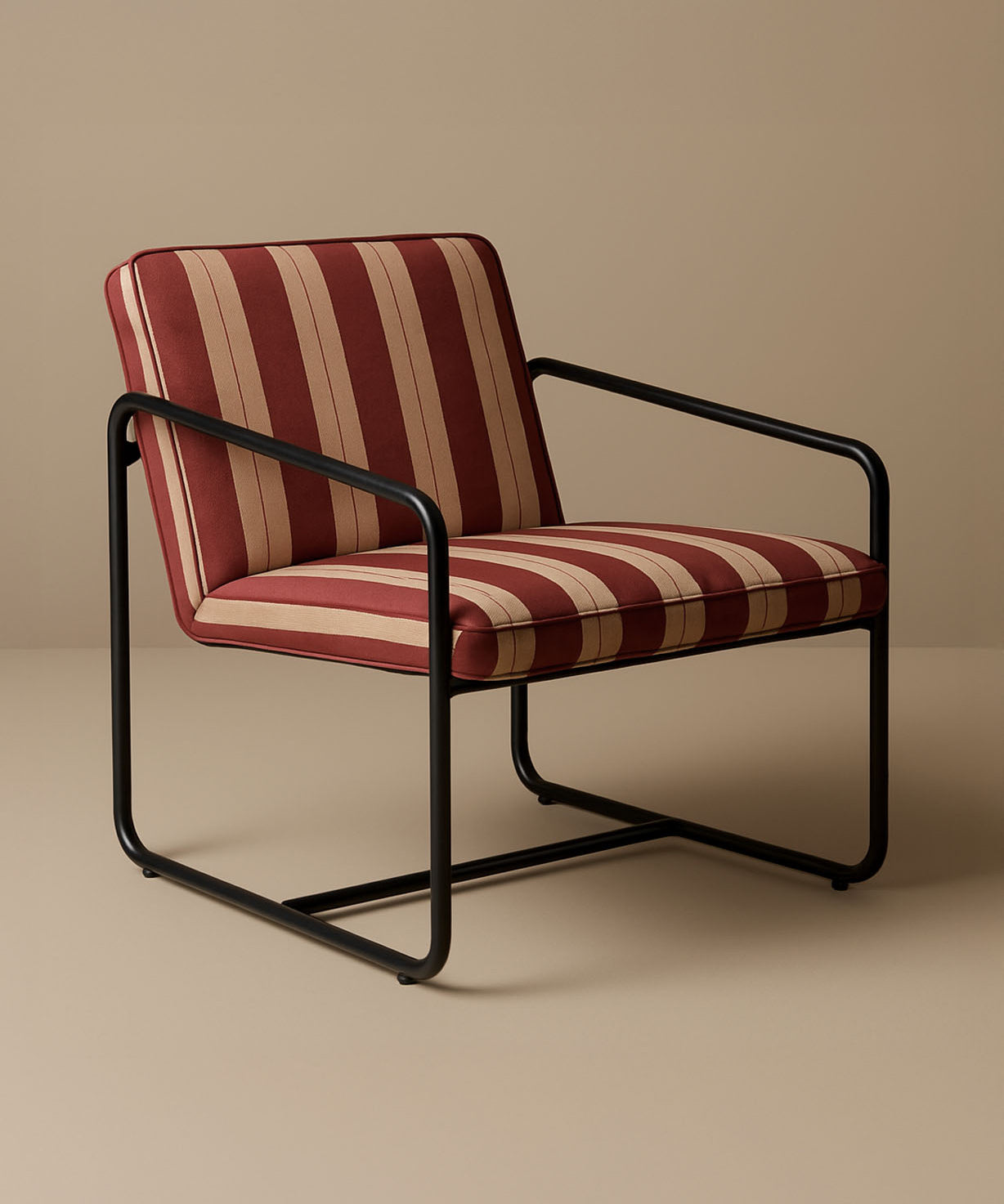 Berria Armchair Metal & Striped Fabric (Crimson Sand) – Modern Boho Summer Lounge Chair - Marcel Olsen