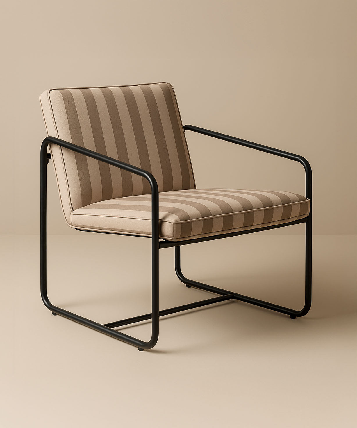 Berria Armchair Metal & Striped Fabric (Dune Sand) – Modern Boho Summer Lounge Chair - Marcel Olsen