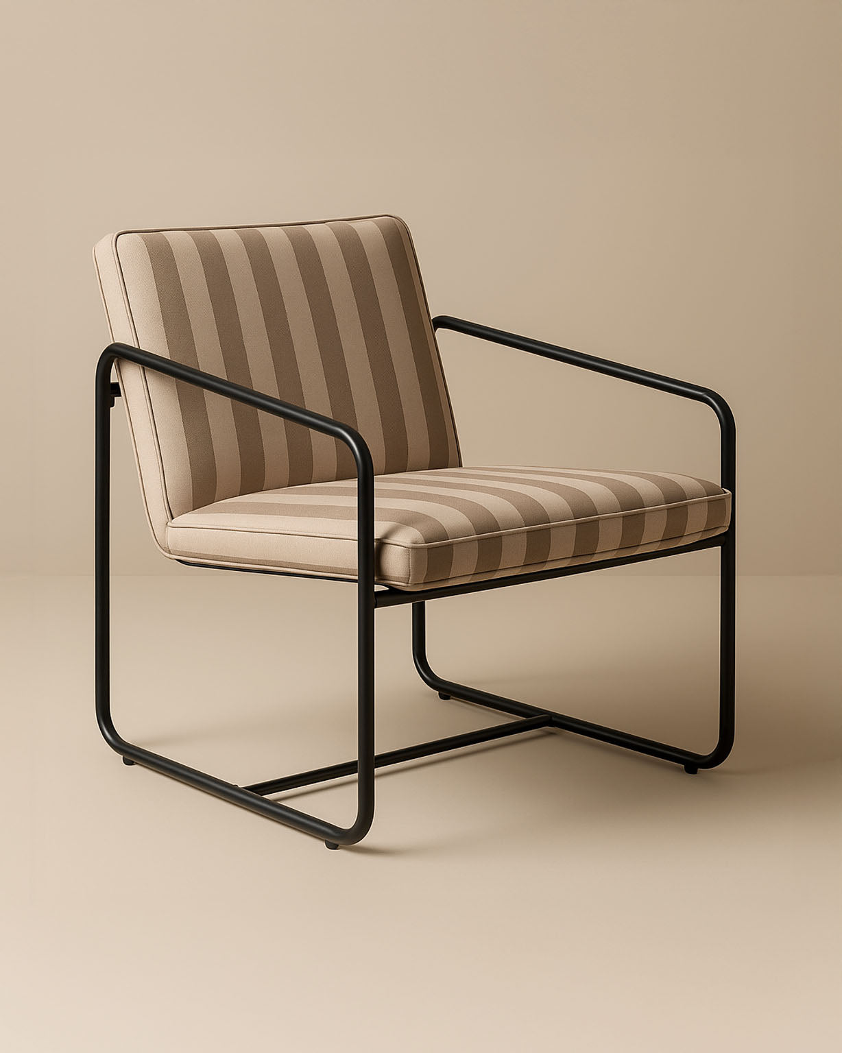 Berria Armchair Metal & Striped Fabric (Dune Sand) – Modern Boho Summer Lounge Chair - Marcel Olsen