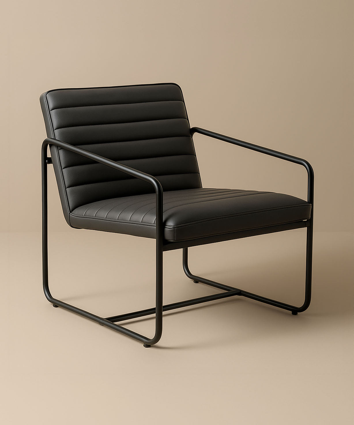 Berria Armchair Metal & Vegan Leather (Ebony Black) – Modern Industrial Ribbed Lounge Chair - Marcel Olsen