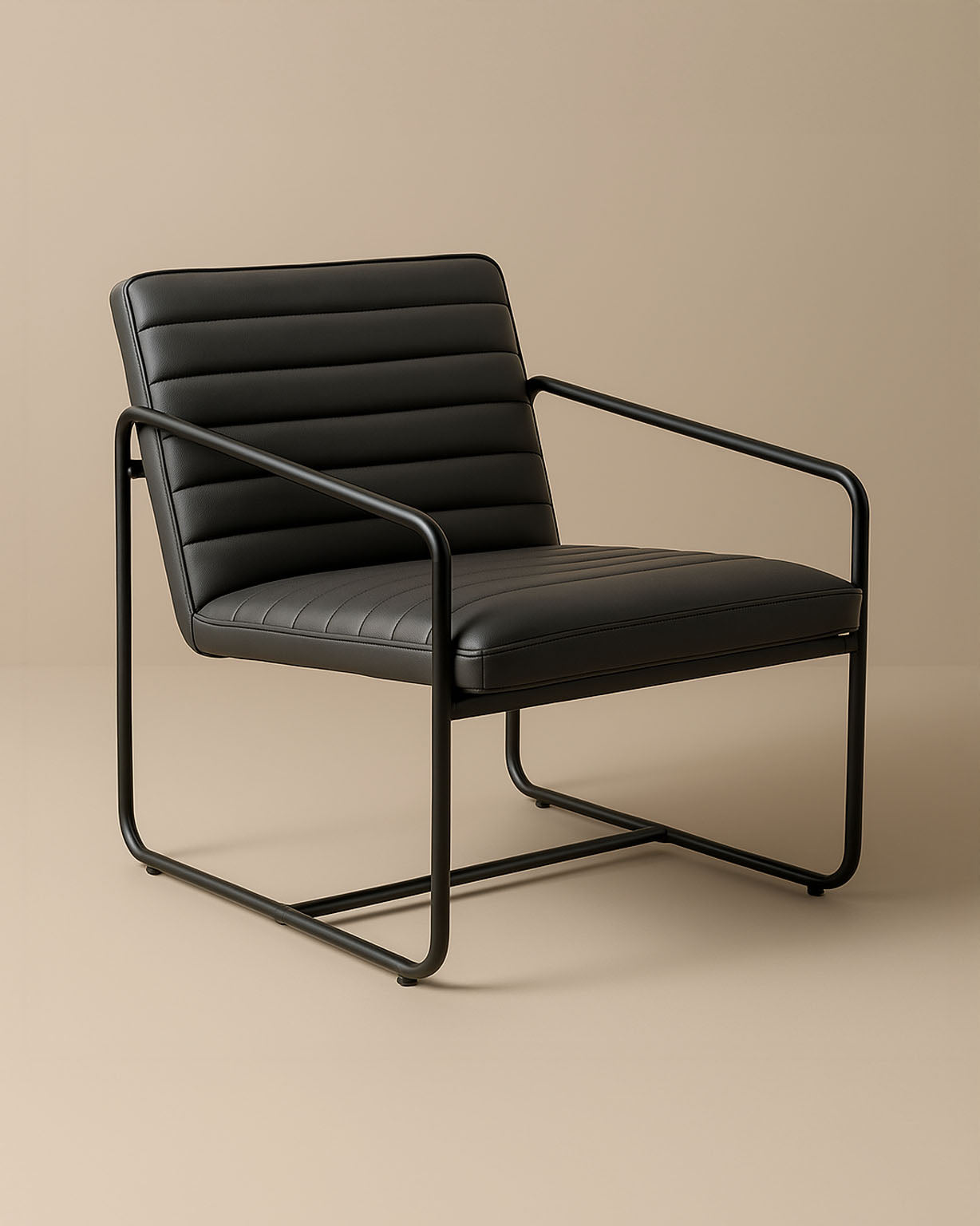 Berria Armchair Metal & Vegan Leather (Ebony Black) – Modern Industrial Ribbed Lounge Chair - Marcel Olsen