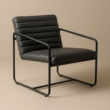 Berria Armchair Metal & Vegan Leather (Ebony Black) – Modern Industrial Ribbed Lounge Chair - Marcel Olsen