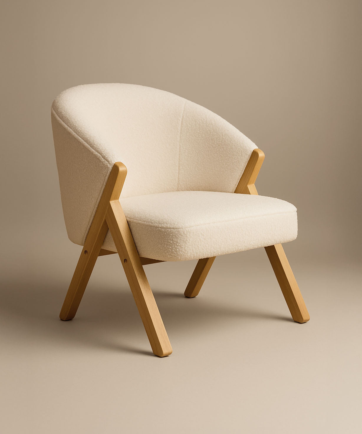 Sagunto Upholstered Armchair (Bouclé White Fabric) – Modern Boho Accent Chair with Wooden Frame - Marcel Olsen