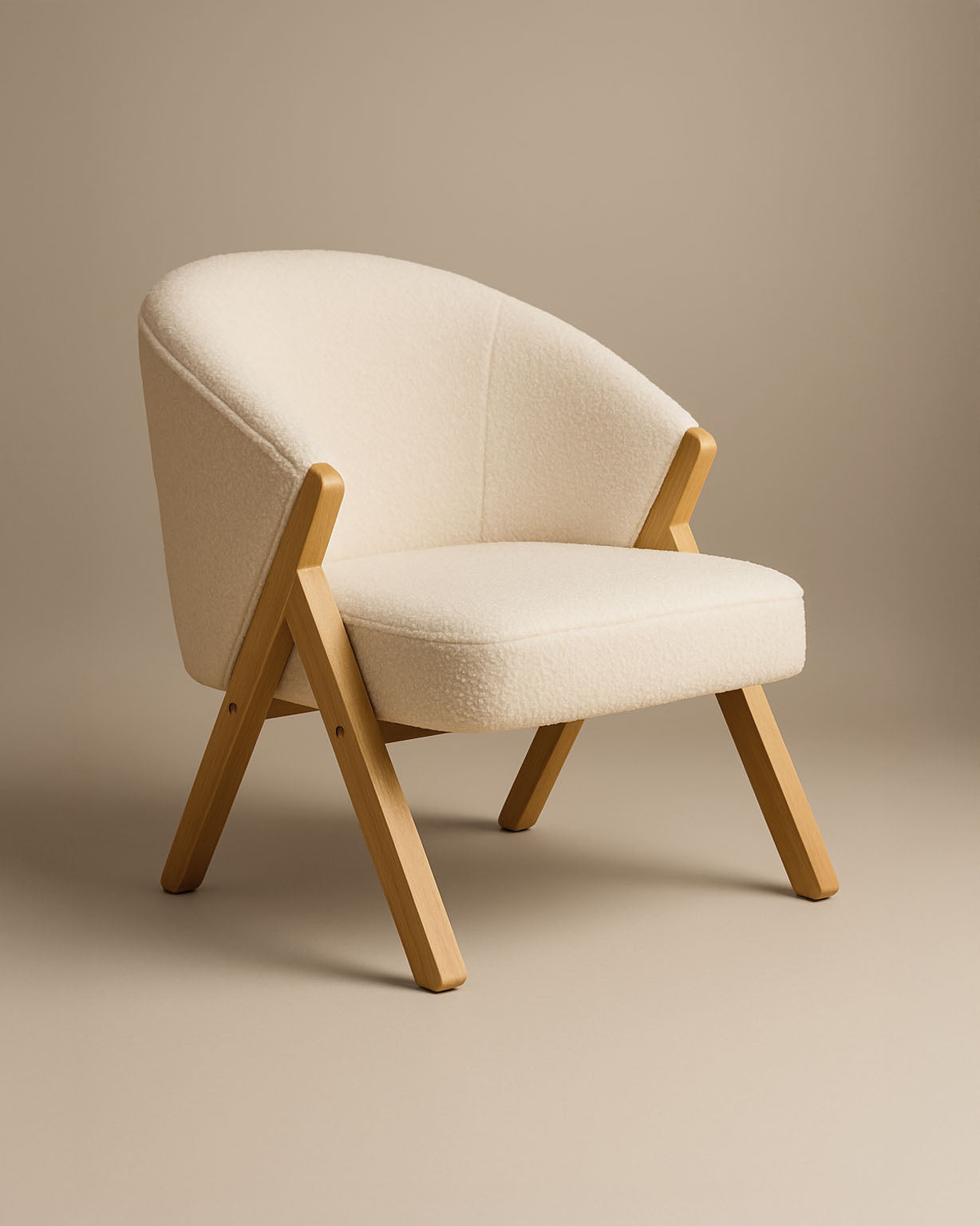 Sagunto Upholstered Armchair (Bouclé White Fabric) – Modern Boho Accent Chair with Wooden Frame - Marcel Olsen