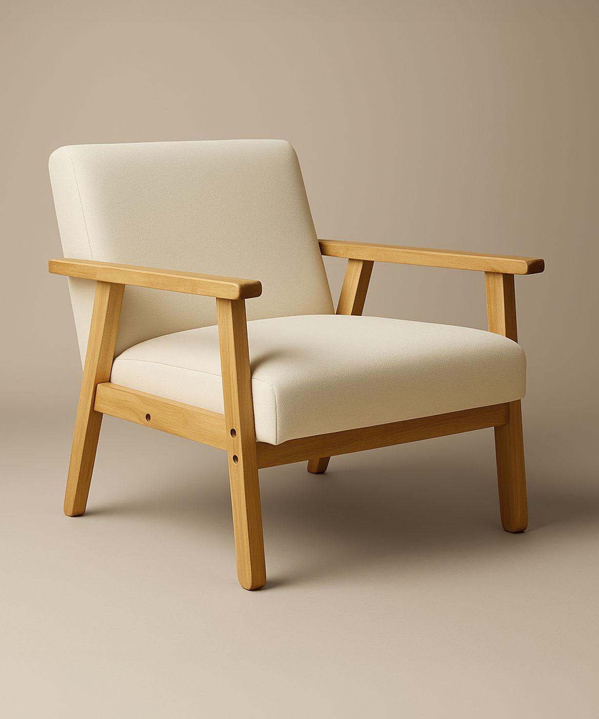Sarria Mid-century Upholstered Armchair (Arena Beige Fabric) – Scandinavian Style 1 Seater Sofa - Marcel Olsen