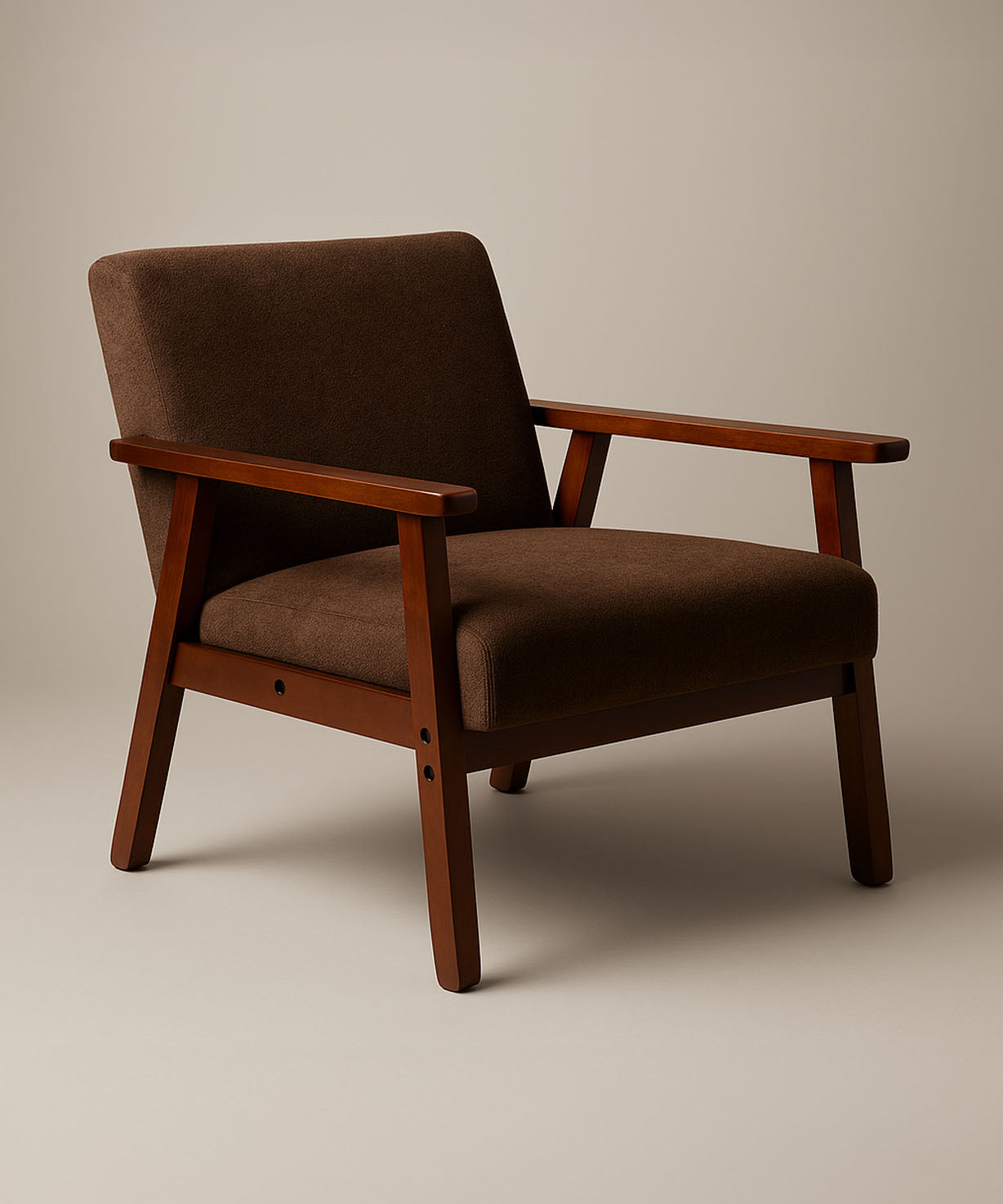 Sarria Mid-century Upholstered Armchair (Tierra Brown Fabric) – Scandinavian Style 1 Seater Sofa - Marcel Olsen