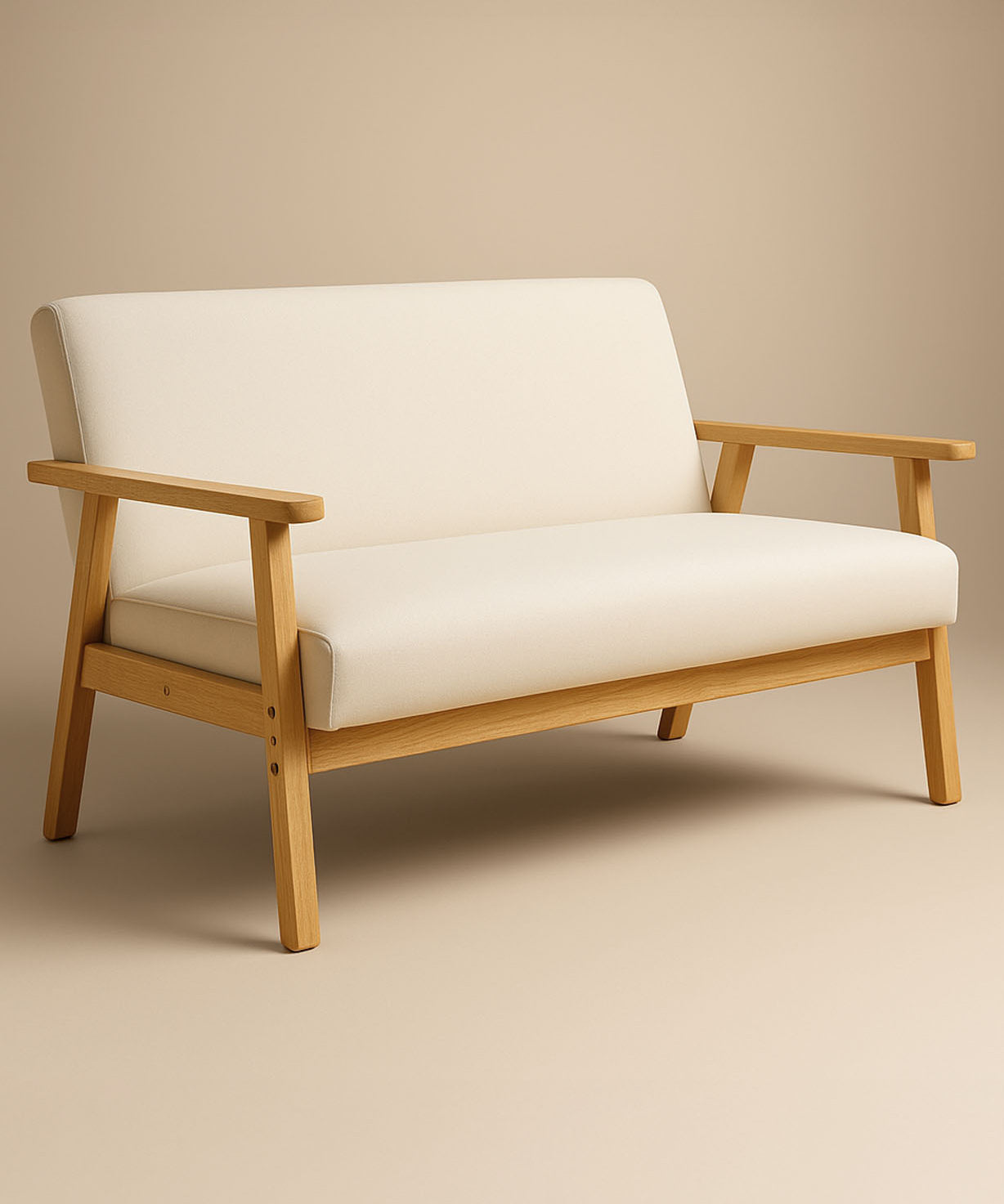 Sarria Mid-century Upholstered Sofa (Arena Beige Fabric) – Scandinavian Style 2 Seater Sofa - Marcel Olsen