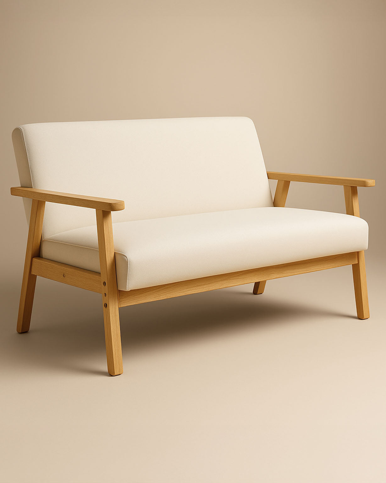 Sarria Mid-century Upholstered Sofa (Arena Beige Fabric) – Scandinavian Style 2 Seater Sofa - Marcel Olsen
