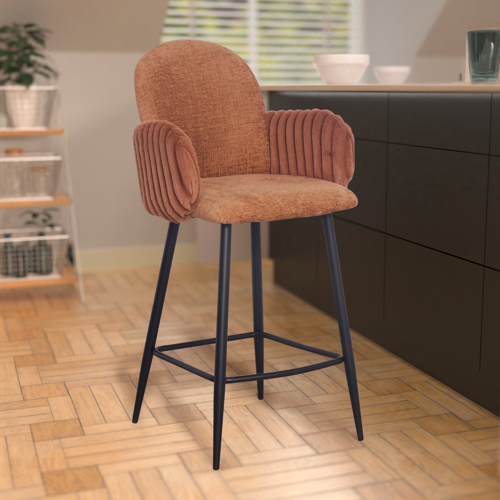 Nubbi Upholstered Bar Stool - Terracotta Brown (Seat Height 61 cm - Low) - Jacob Bek
