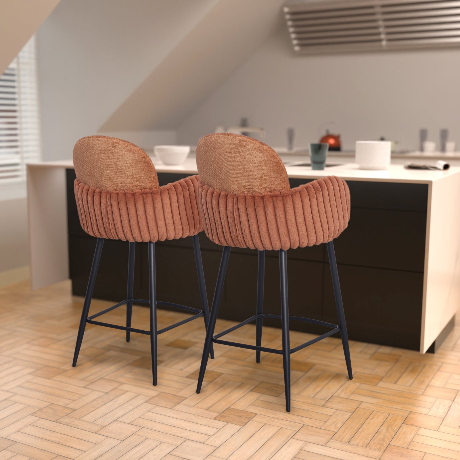 Nubbi Upholstered Bar Stool - Terracotta Brown (Seat Height 61 cm - Low) - Jacob Bek
