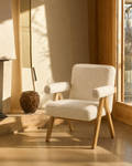 Bascuas Boho Upholstered Armchair (Bouclé White Fabric) – Outlet - Marcel Olsen
