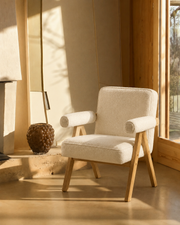 Sillón Bascuas Boho Tapizado (Tejido Bouclé Blanco) – Outlet
