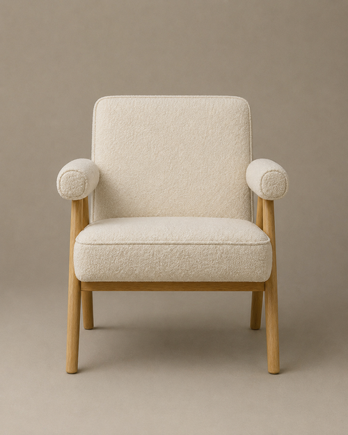 Bascuas Boho Upholstered Armchair (Bouclé White Fabric) – Outlet - Marcel Olsen