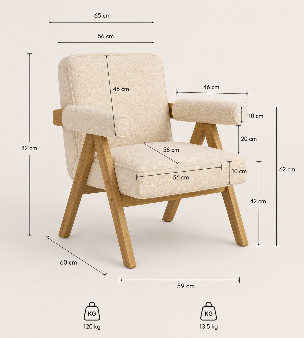 Bascuas Boho Upholstered Armchair (Bouclé White Fabric) – Outlet - Marcel Olsen