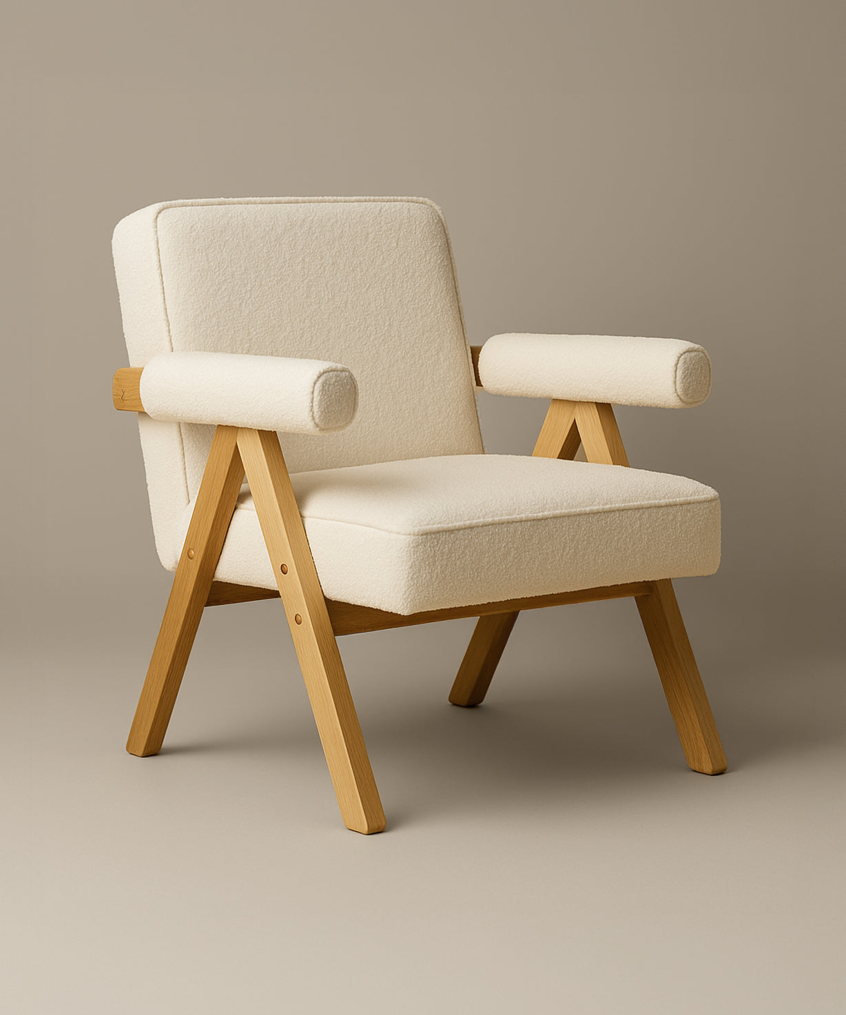Bascuas Boho Upholstered Armchair (Bouclé White Fabric) – Mid-century Style Accent Chair - Marcel Olsen