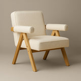 Bascuas Boho Upholstered Armchair (Bouclé White Fabric) – Mid-century Style Accent Chair - Marcel Olsen