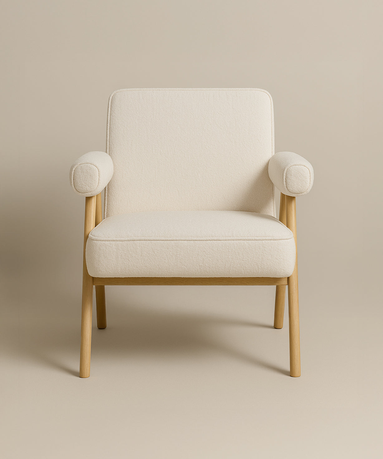 Bascuas Boho Upholstered Armchair (Bouclé White Fabric) – Mid-century Style Accent Chair - Marcel Olsen