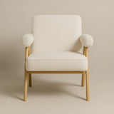 Bascuas Boho Upholstered Armchair (Bouclé White Fabric) – Mid-century Style Accent Chair - Marcel Olsen