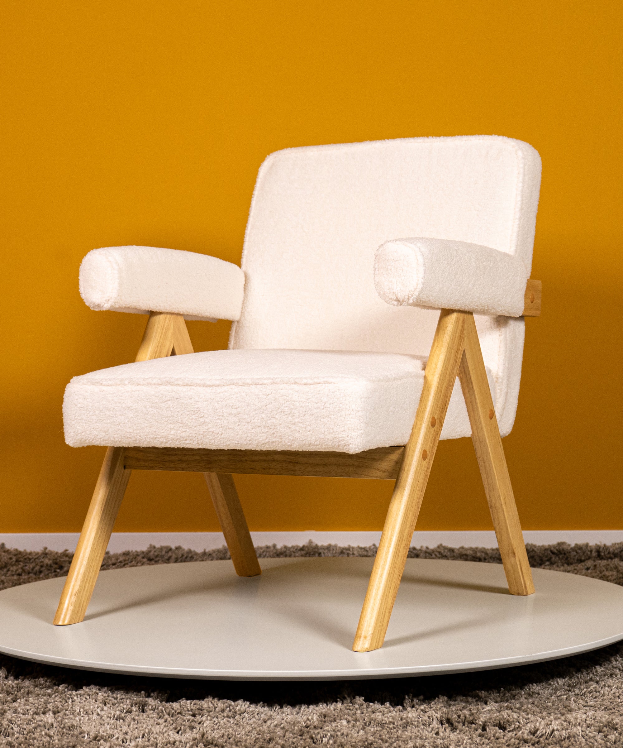Bascuas Boho Upholstered Armchair (Bouclé White Fabric) – Mid-century Style Accent Chair - Marcel Olsen
