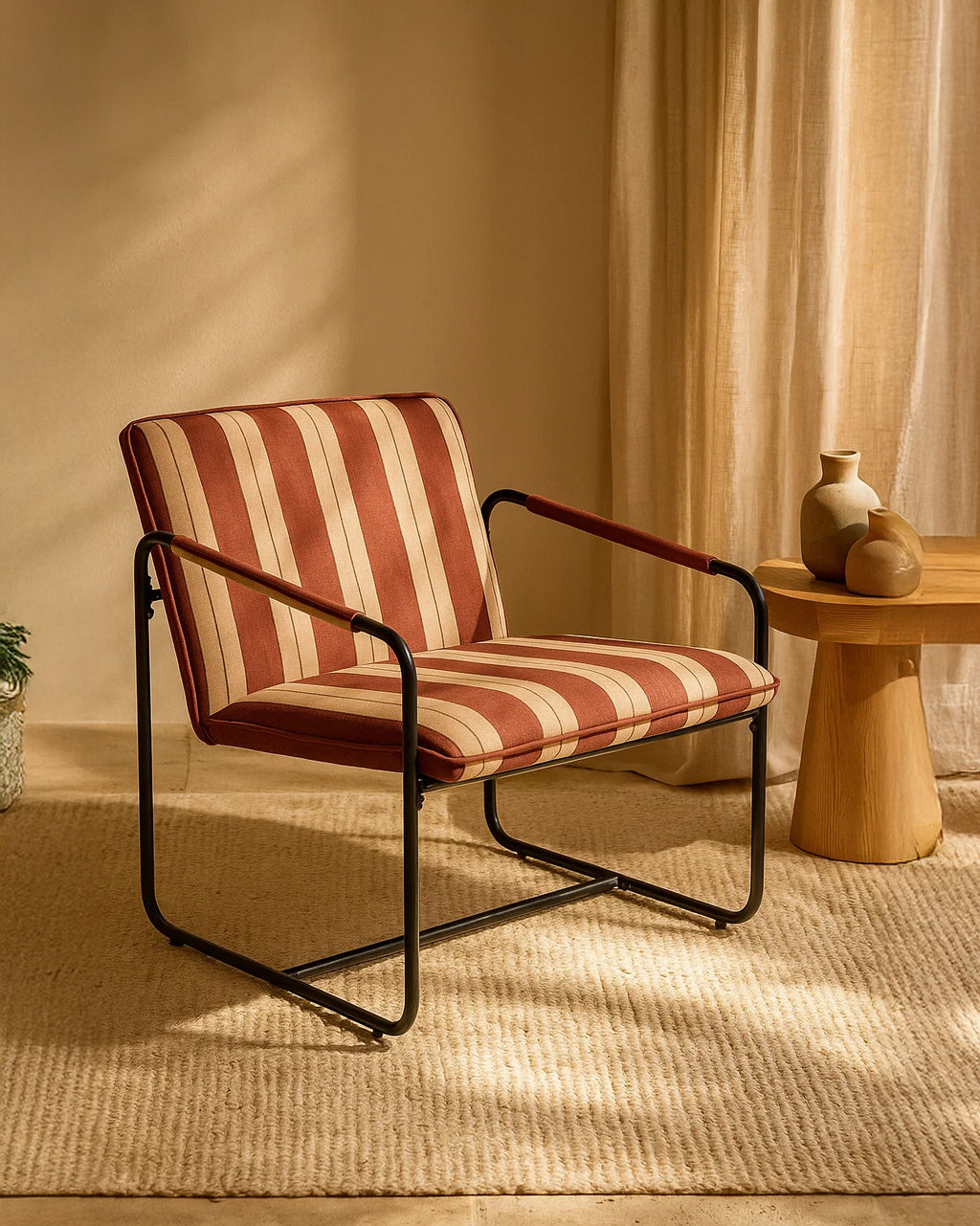Berria Armchair Metal & Striped Fabric (Crimson Sand) – Outlet - Marcel Olsen