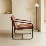 Berria Armchair Metal & Striped Fabric (Crimson Sand) – Modern Boho Summer Lounge Chair - Marcel Olsen