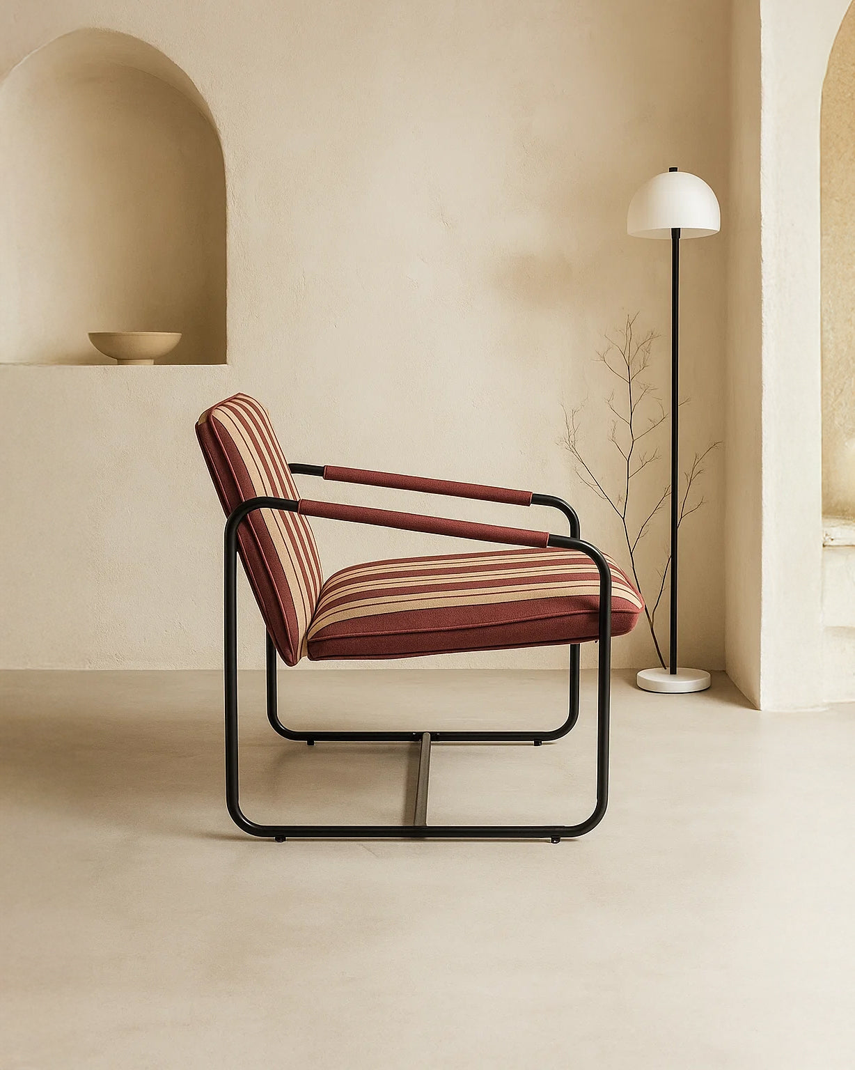 Berria Armchair Metal & Striped Fabric (Crimson Sand) – Outlet - Marcel Olsen