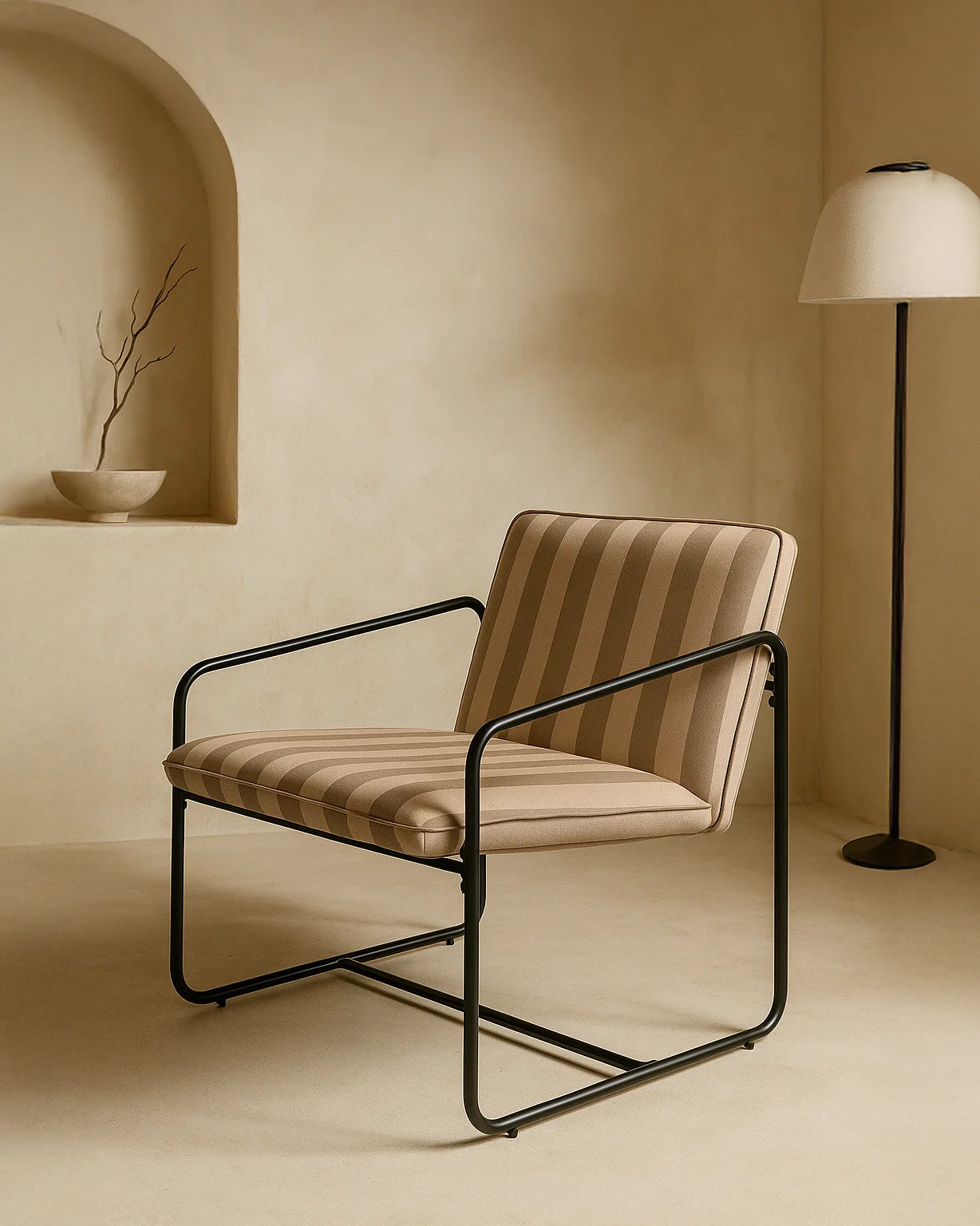 Berria Armchair Metal & Striped Fabric (Natural Sand) – Outlet - Marcel Olsen