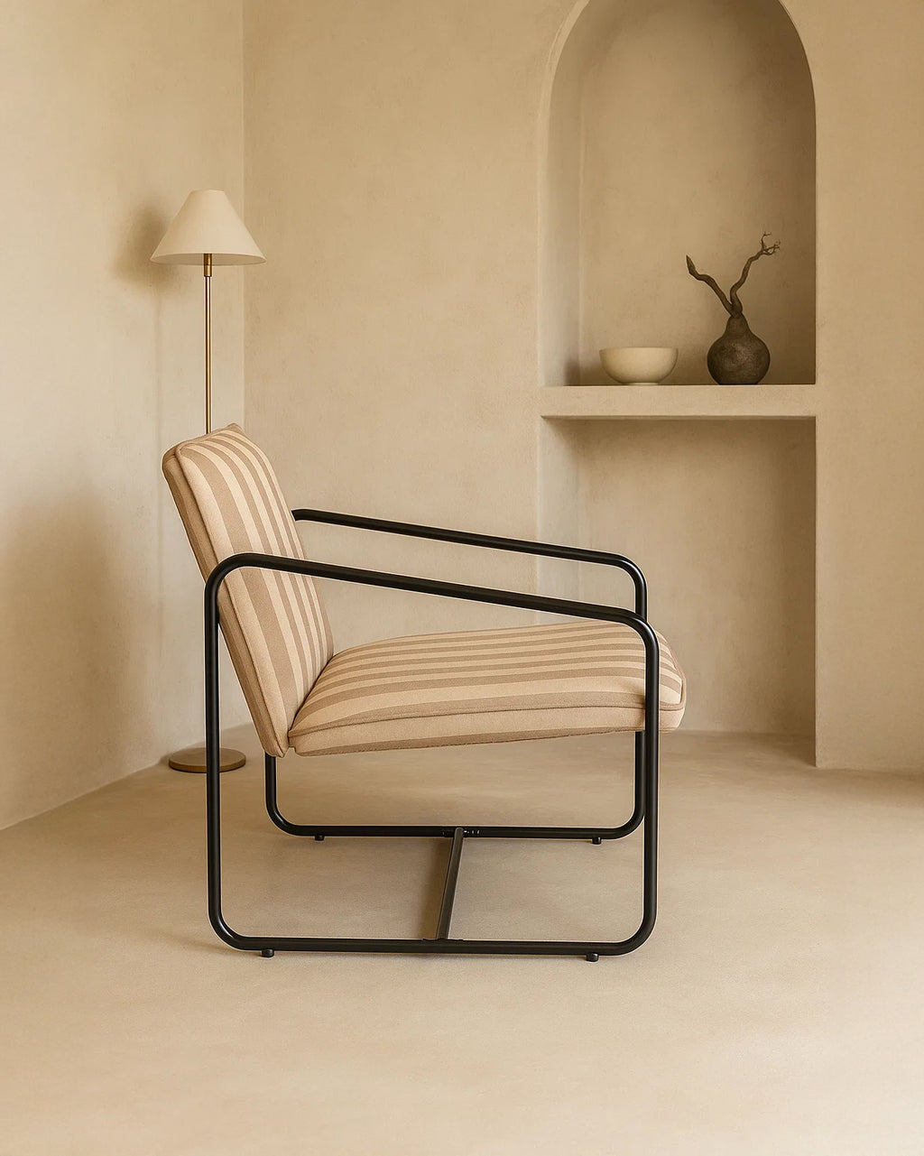 Berria Armchair Metal & Striped Fabric (Natural Sand) – Outlet - Marcel Olsen