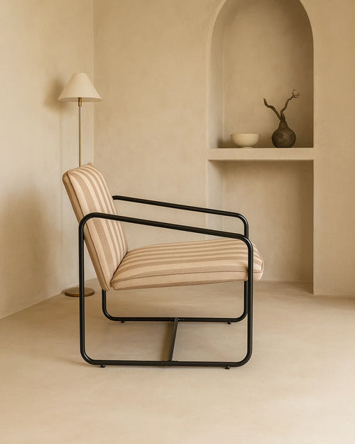 Berria Armchair Metal & Striped Fabric (Natural Sand) – Outlet - Marcel Olsen