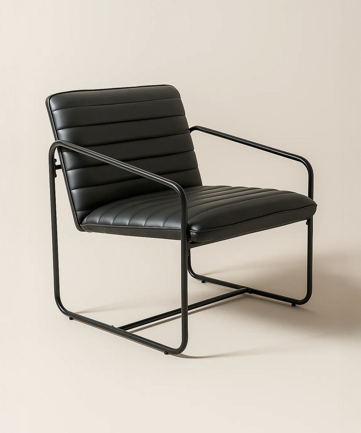 Berria Armchair Metal & Vegan Leather (Ebony Black) – Modern Industrial Ribbed Lounge Chair - Marcel Olsen