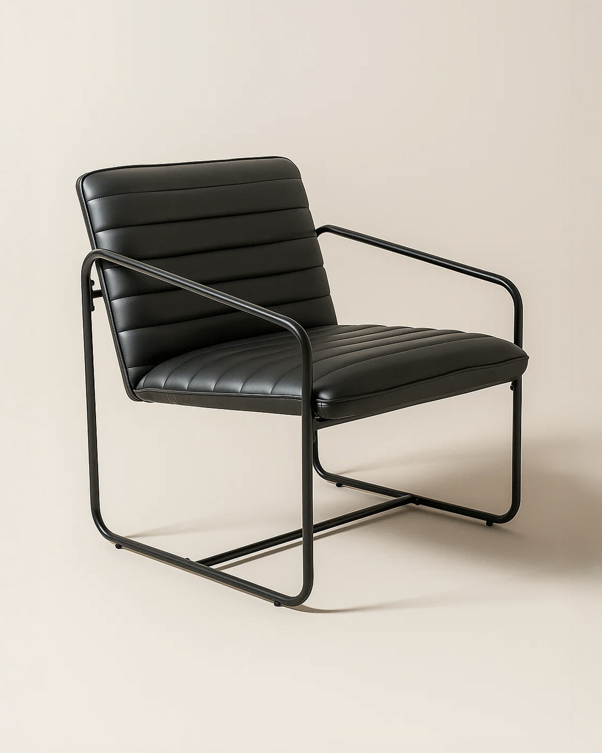 Berria Armchair Metal & Vegan Leather (Ebony Black) – Modern Industrial Ribbed Lounge Chair - Marcel Olsen