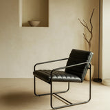 Berria Armchair Metal & Vegan Leather (Ebony Black) – Modern Industrial Ribbed Lounge Chair - Marcel Olsen