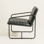 Berria Armchair Metal & Vegan Leather (Ebony Black) – Modern Industrial Ribbed Lounge Chair - Marcel Olsen