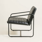 Berria Armchair Metal & Vegan Leather (Ebony Black) – Modern Industrial Ribbed Lounge Chair - Marcel Olsen