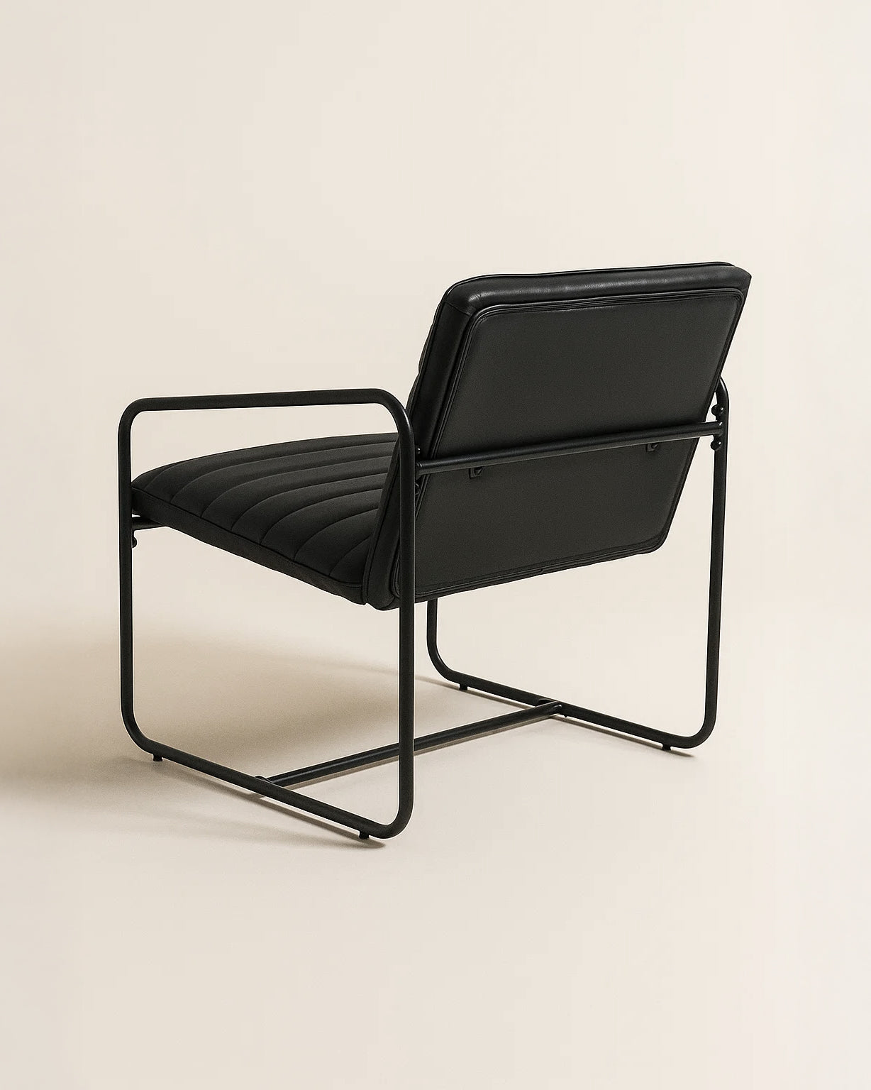 Berria Armchair Metal & Vegan Leather (Ebony Black) – Modern Industrial Ribbed Lounge Chair - Marcel Olsen