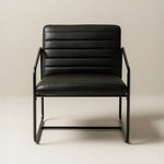 Berria Armchair Metal & Vegan Leather (Ebony Black) – Modern Industrial Ribbed Lounge Chair - Marcel Olsen