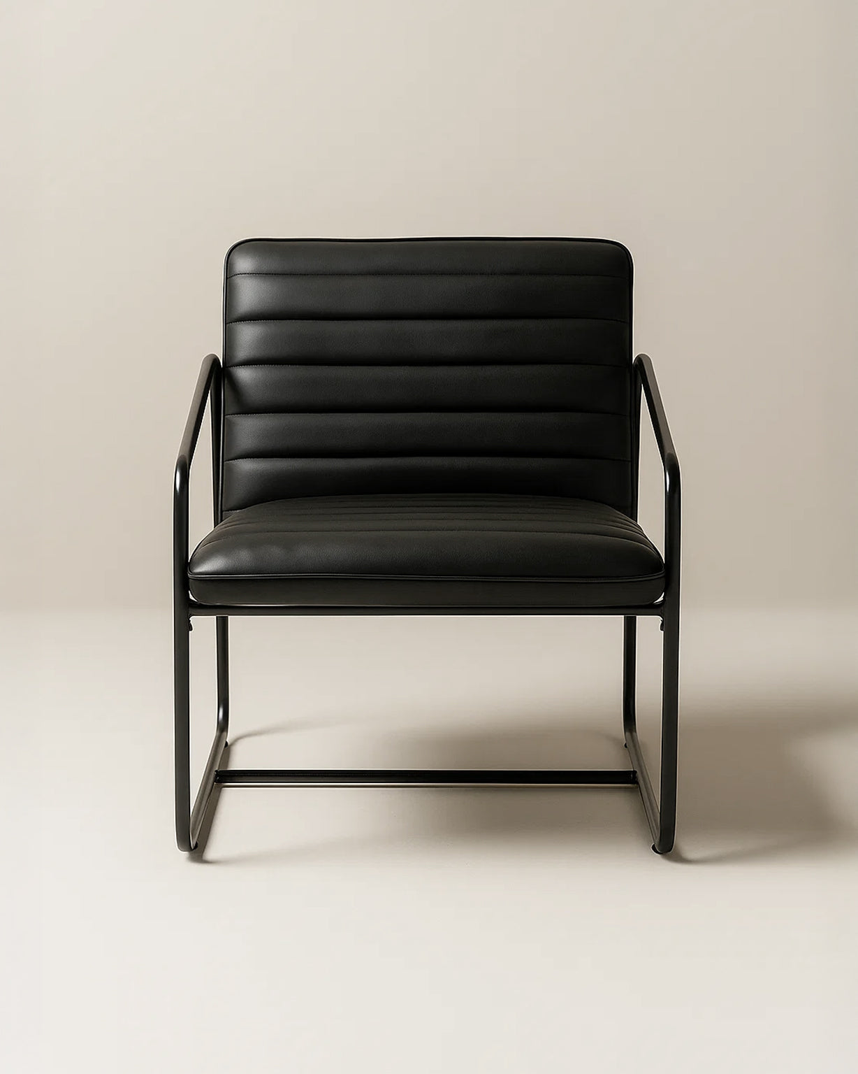 Berria Armchair Metal & Vegan Leather (Ebony Black) – Modern Industrial Ribbed Lounge Chair - Marcel Olsen