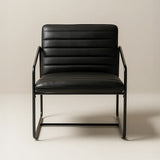Berria Armchair Metal & Vegan Leather (Ebony Black) – Modern Industrial Ribbed Lounge Chair - Marcel Olsen