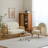 Boho Upholstered Rattan Sofa (Natural Beige Fabric) – Bohemian Style 2 Seater Sofa - Marcel Olsen
