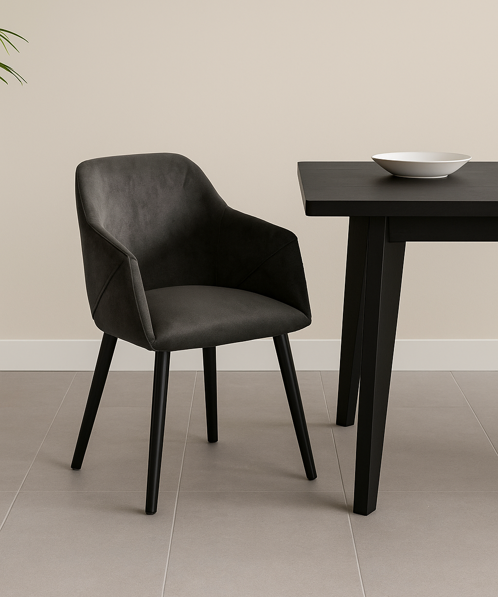 Bonanova Velvet Dining Chair (Noir Black Fabric) – Modern Upholstered Dining Chair with Armrests - Marcel Olsen