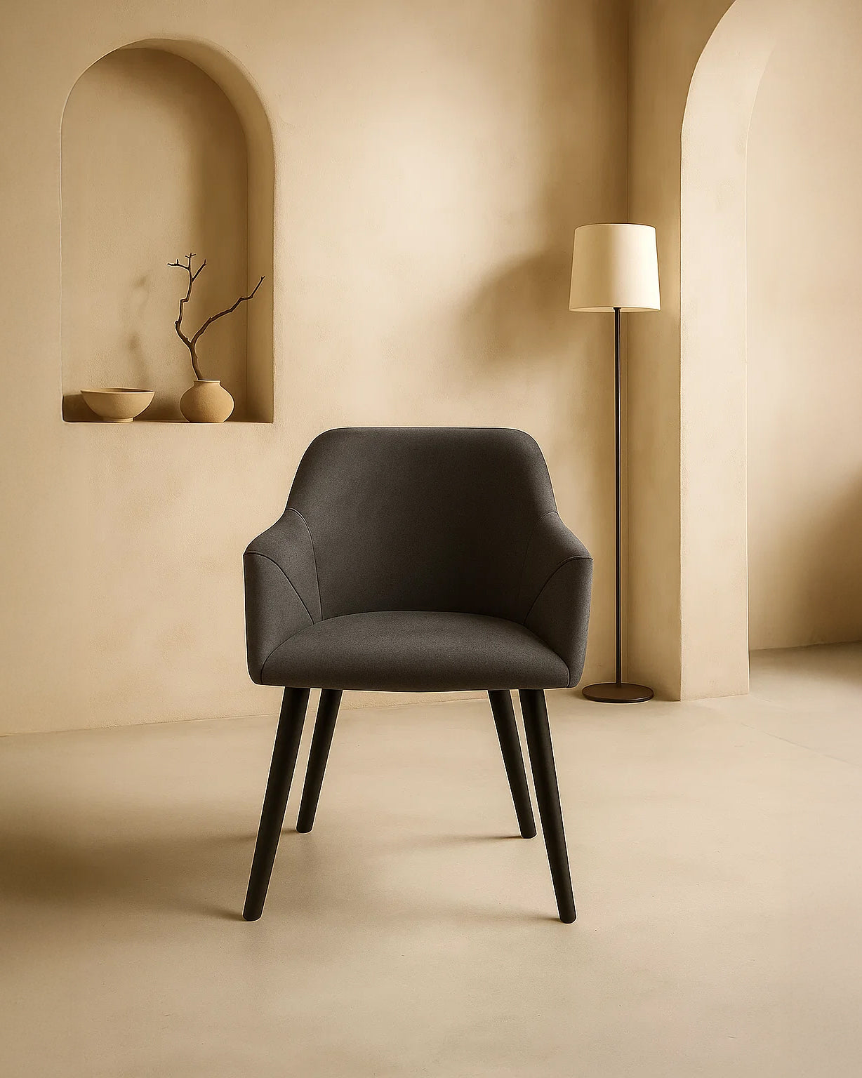 Bonanova Velvet Dining Chair (Granite Grey Fabric) – Modern Upholstered Dining Chair with Armrests - Marcel Olsen