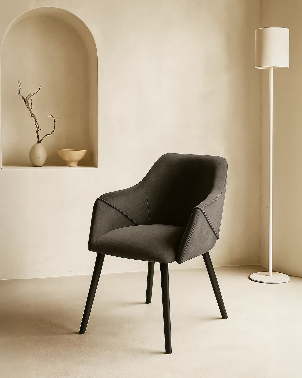 Bonanova Velvet Dining Chair (Granite Grey Fabric) – Modern Upholstered Dining Chair with Armrests - Marcel Olsen