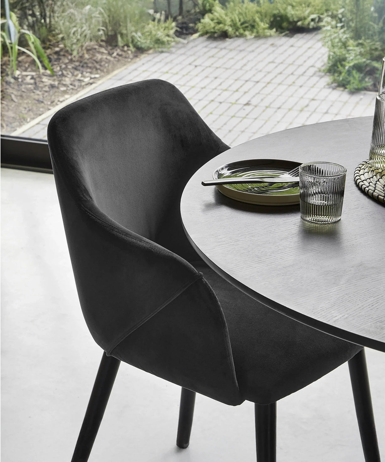 Bonanova Velvet Dining Chair (Granite Grey Fabric) – Modern Upholstered Dining Chair with Armrests - Marcel Olsen