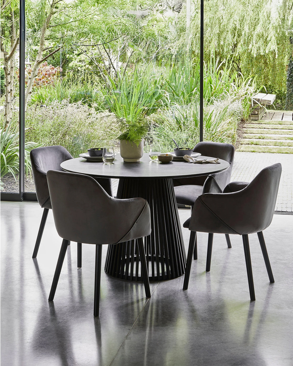 Bonanova Velvet Dining Chair (Granite Grey Fabric) – Modern Upholstered Dining Chair with Armrests - Marcel Olsen