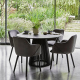Bonanova Velvet Dining Chair (Granite Grey Fabric) – Modern Upholstered Dining Chair with Armrests - Marcel Olsen
