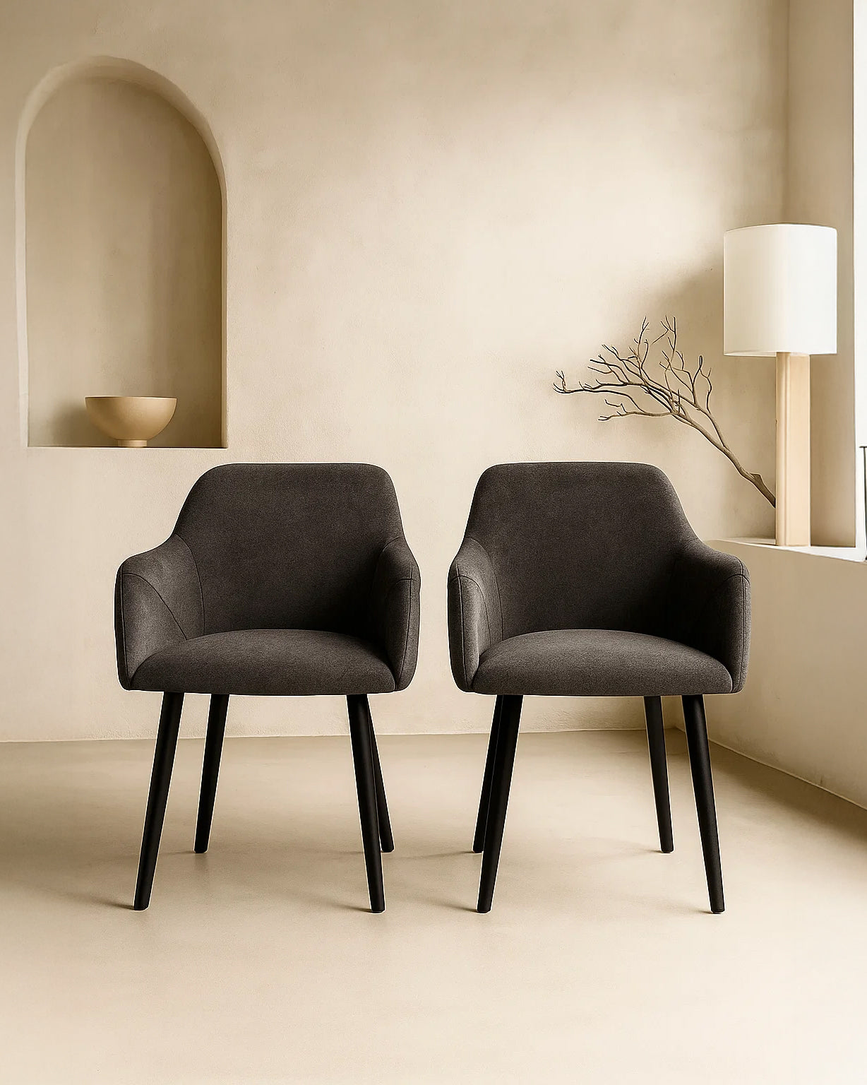 Bonanova Velvet Dining Chair (Granite Grey Fabric) – Modern Upholstered Dining Chair with Armrests - Marcel Olsen